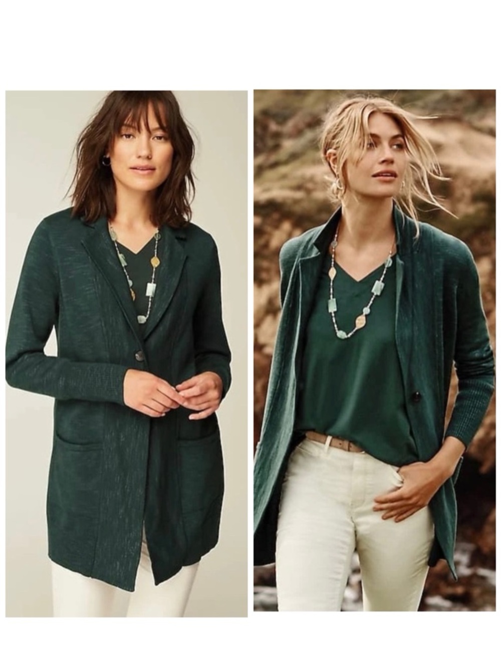 J Jill Cotton Blend Textured Knit Blazer XS Petite Green Coatigan Spacedye